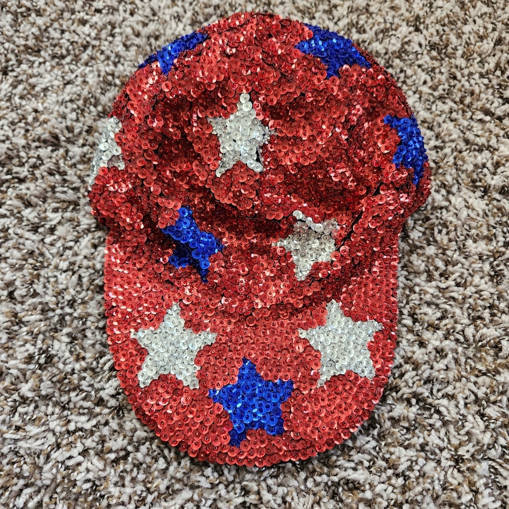 Sequin Red White and Blue Stars 4th of July Holiday Hat